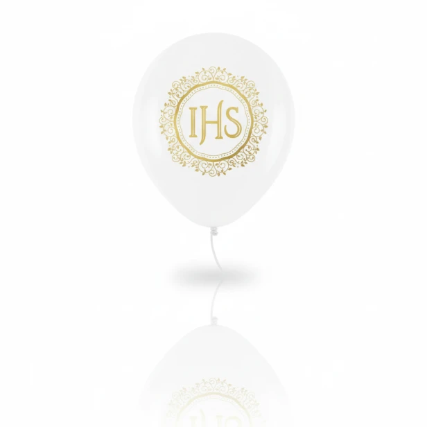 Balon komunijny Złota Mandala – biały lateksowy 30 cm