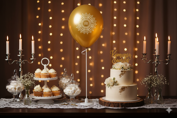 Balon komunijny „Ornament Gold” – biodegradowalny lateks 30 cm