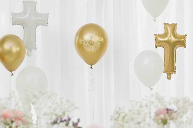 Balon komunijny „Ornament Gold” – biodegradowalny lateks 30 cm