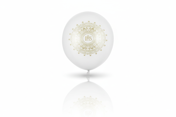 Balon komunijny „Ornament White” – biodegradowalny lateks 30 cm