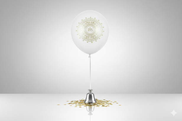 Balon komunijny „Ornament White” – biodegradowalny lateks 30 cm