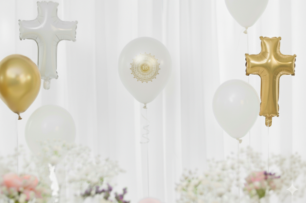 Balon komunijny „Ornament White” – biodegradowalny lateks 30 cm