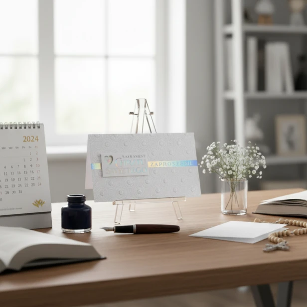 Zaproszenia PRESTIGE na chrzest – Holograficzny Blask w minimalistycznej aranżacji