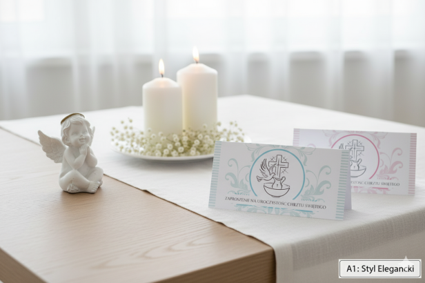 Zaproszenia na Chrzest Święty „Emblemat Chrztu” – komplet 10 sztuk