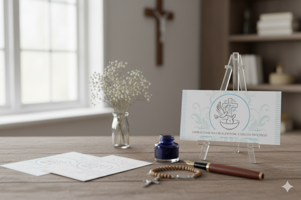 Zaproszenia na Chrzest Święty „Emblemat Chrztu” – komplet 10 sztuk