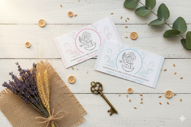 Zaproszenia na Chrzest Święty „Emblemat Chrztu” – komplet 10 sztuk