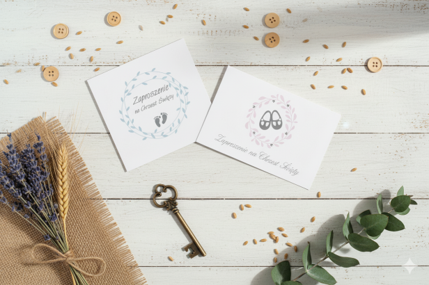 Zaproszenia na Chrzest Święty "STÓPKI" - komplet 10 sztuk