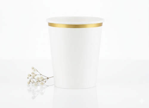 Kubeczki Papierowe Premium – białe ze złotym rantem (6 szt.)