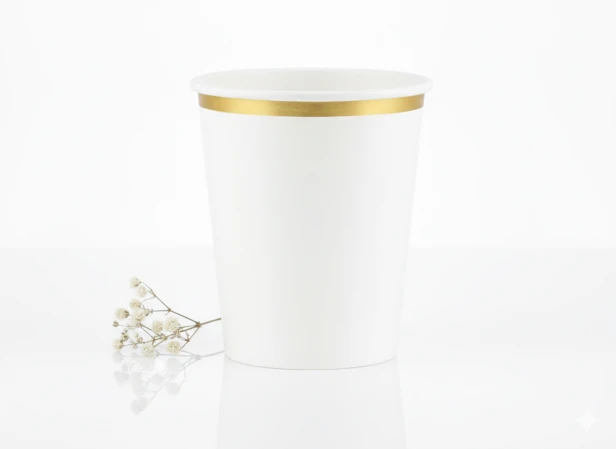 Kubeczki Papierowe Premium – białe ze złotym rantem (6 szt.)