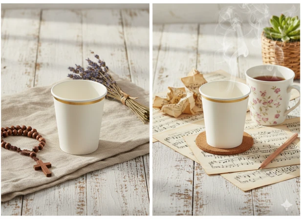 Kubeczki Papierowe Premium – białe ze złotym rantem (6 szt.)