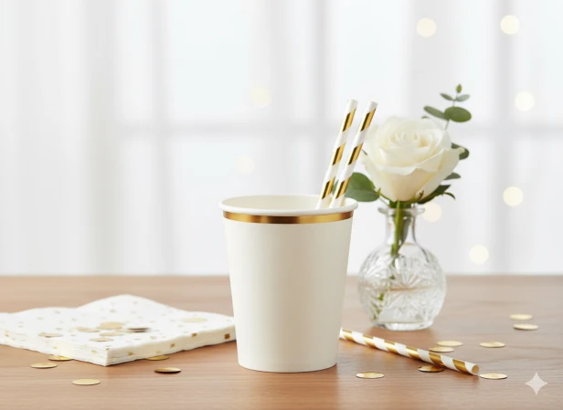 Kubeczki Papierowe Premium – białe ze złotym rantem (6 szt.)