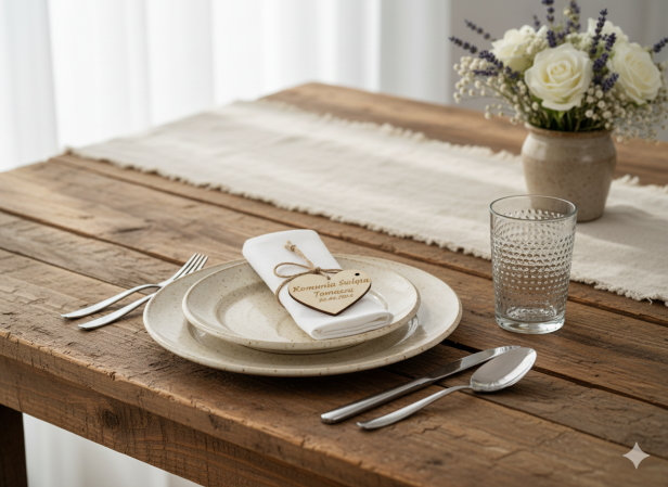 Wizytówka na Stół – Drewniane Serduszko z Grawerem (Komunia) 6×5 cm