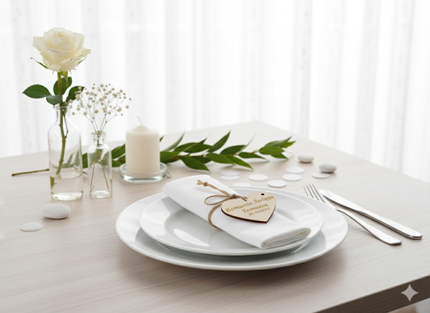 Wizytówka na Stół – Drewniane Serduszko z Grawerem (Komunia) 6×5 cm