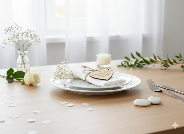 Wizytówka na Stół – Drewniane Serduszko z Grawerem (Komunia) 6×5 cm