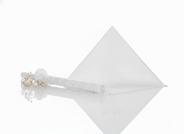 Stylowy zestaw do Chrztu świeca i szatka na Chrzest z koronką bawełnianą BIAŁY