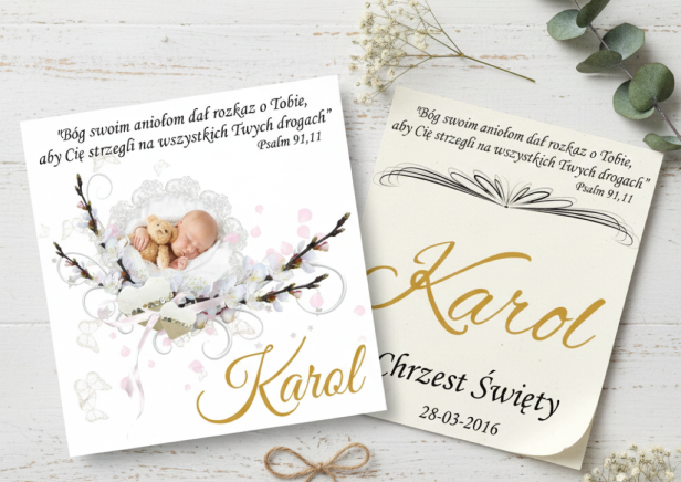 Eko zestaw KOLORY ZIEMI ♻ ŚWIECA I SZATKA z nadrukiem - Pamiątka Chrztu Gromnica na Chrzest