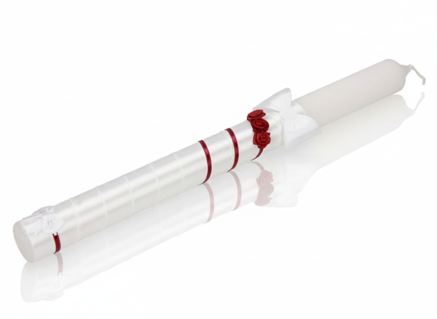 Świeca do Chrztu „Bordo Atlas” – elegancka gromnica ręcznie zdobiona, pamiątka Chrztu Świętego