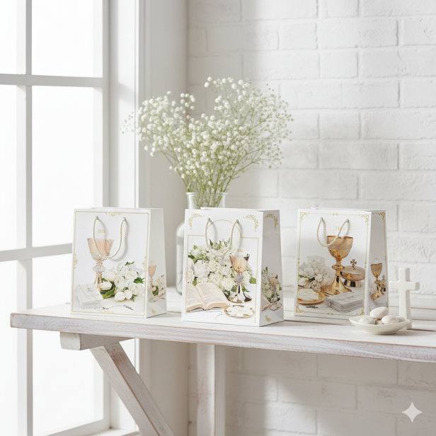 Torebka prezentowa A4 – IHS, Pierwsza Komunia Święta (22 × 31 cm)