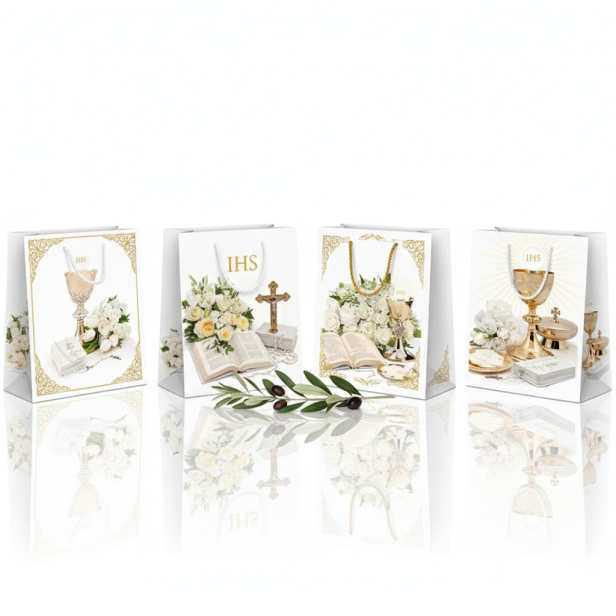 Torebka prezentowa A4 – IHS, Pierwsza Komunia Święta (22 × 31 cm)