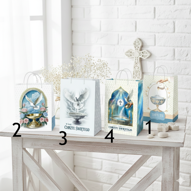 4 wzory do wyboru - Torebka ozdobna A5 – Chrzest Święty (15 × 23 cm)