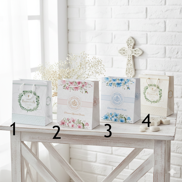 4 modele do wyboru - Torebka prezentowa A4 – I Komunia Święta (22 × 31 cm)