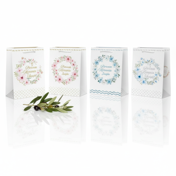 Torebka prezentowa A4 – Pastelowa I Komunia Święta (22 × 31 cm)