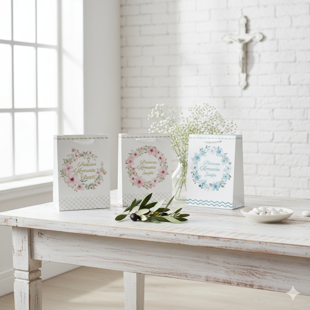 Torebka prezentowa A4 – Pastelowa I Komunia Święta (22 × 31 cm)