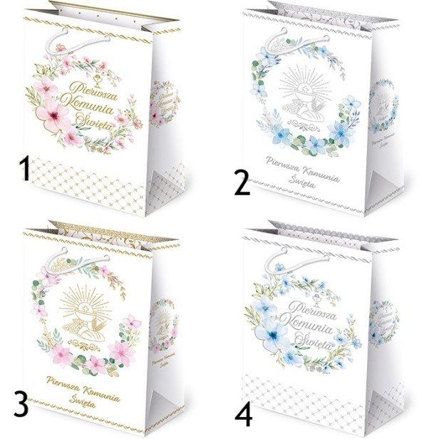 Torebka prezentowa A4 – Pastelowa I Komunia Święta (22 × 31 cm)