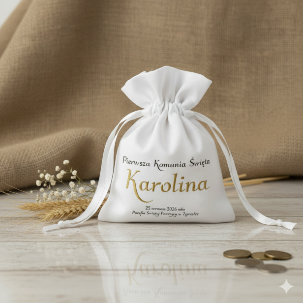 Etui na różaniec IHS – sakiewka z nadrukiem imiennym | Komunia Święta
