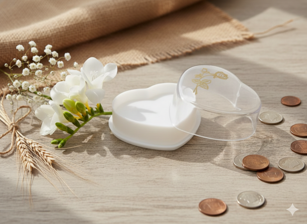 Pudełko na różaniec Rose Gold (serce) – Komunia Święta