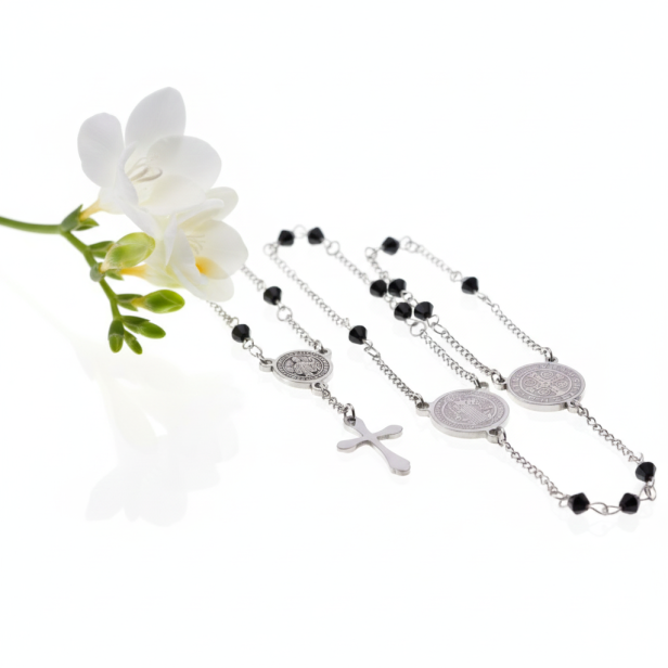 Różaniec naszyjnik – Święty Benedykt Stainless Steel