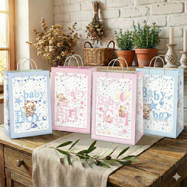 Torebka prezentowa A4+ – Baby Boy & Baby Girl (32 × 26 cm)