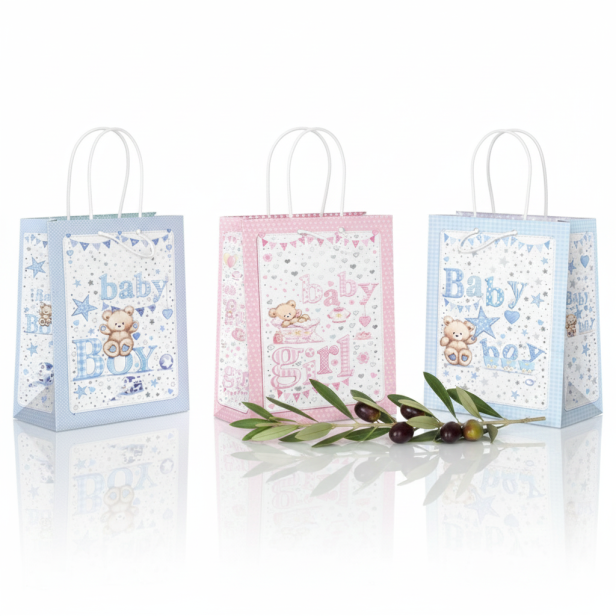 Torebka prezentowa A4+ – Baby Boy & Baby Girl (32 × 26 cm)