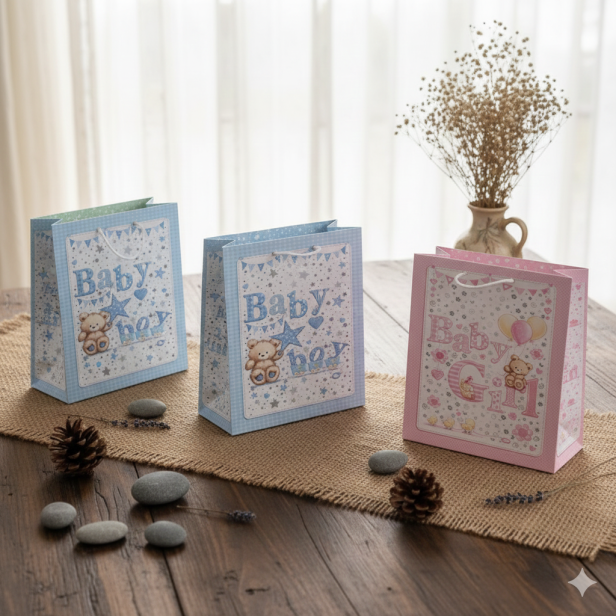 Torebka prezentowa A4+ – Baby Boy & Baby Girl (32 × 26 cm)