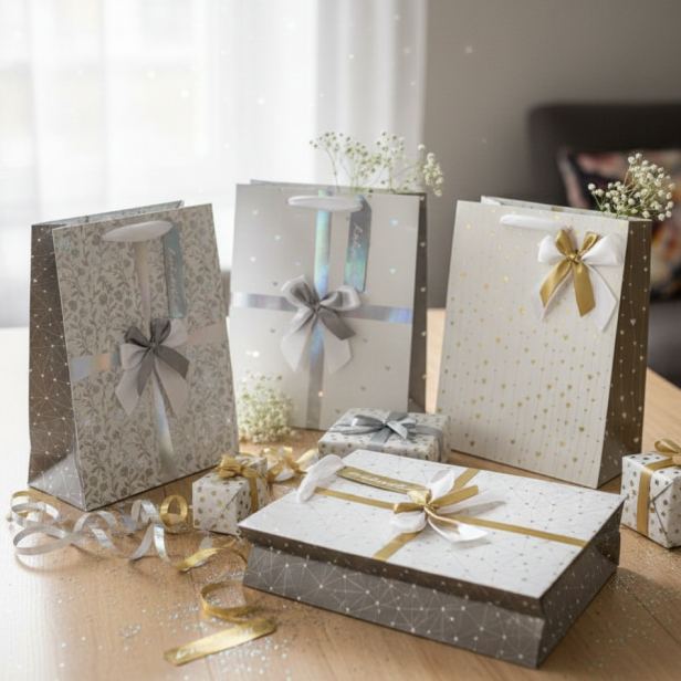 Torebka prezentowa S – motyw kokarda (13 × 18 cm)