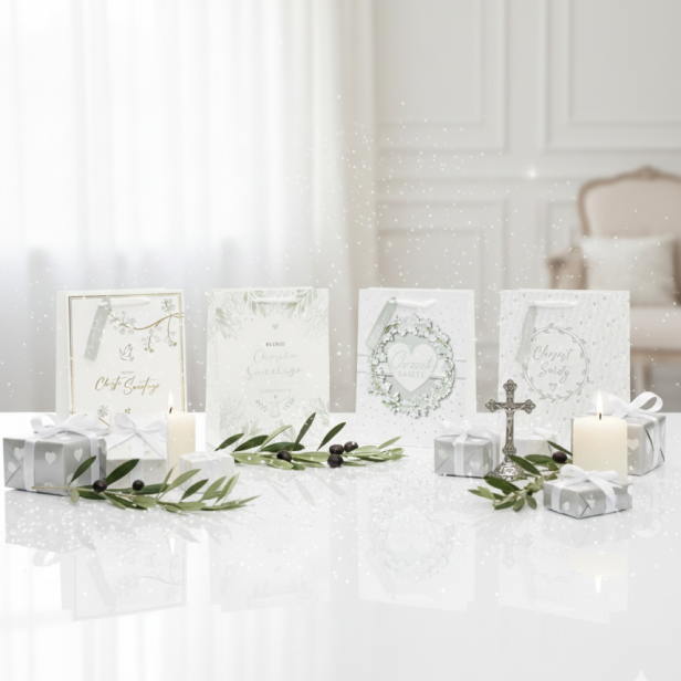 Torebka prezentowa A4 – Chrzest Święty w anielskiej bieli (32 × 26 cm)