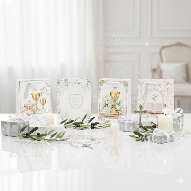 Torebka prezentowa A4 – Kolekcja Złoty Kielich IHS, I Komunia Święta