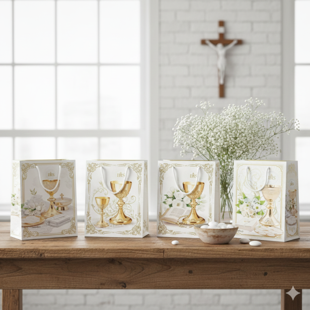 Torebka prezentowa A4 – Kolekcja Złoty Kielich IHS, I Komunia Święta