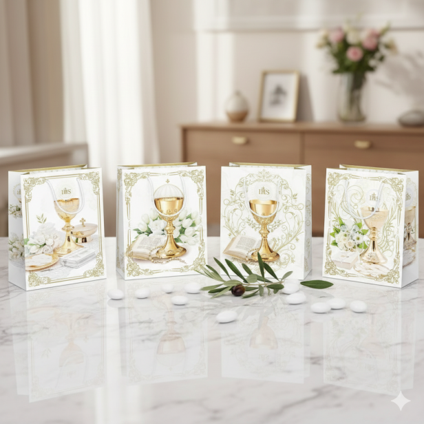 Torebka prezentowa A4 – Kolekcja Złoty Kielich IHS, I Komunia Święta