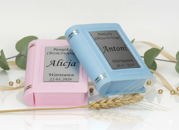 Rosarium™ – Pudełko na różaniec z grawerem srebrnym (różowe lub niebieskie)