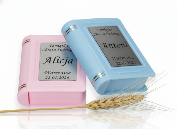 Rosarium™ – Pudełko na różaniec z grawerem srebrnym (różowe lub niebieskie)