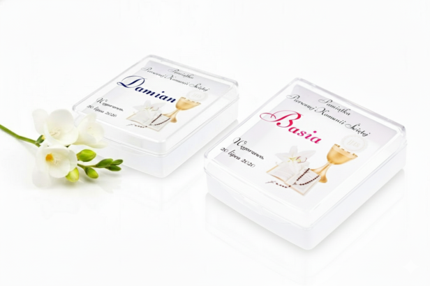 Rosarium™ – Pudełko na różaniec z nadrukiem komunijnym „IHS Kielich”