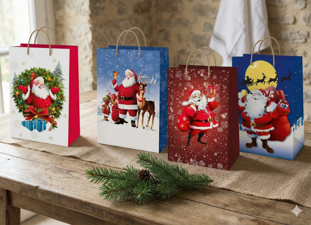 Torebka prezentowa A5 – Świąteczna Mikołaje (23 × 15 cm)