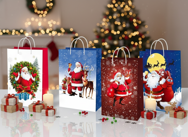Torebka prezentowa A5 – Świąteczna Mikołaje (23 × 15 cm)