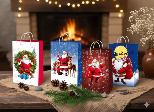 Torebka prezentowa A5 – Świąteczna Mikołaje (23 × 15 cm)