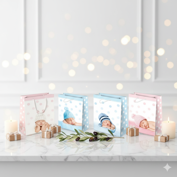 Torebka prezentowa A4 – BABY, pastelowa (22 × 32 cm)