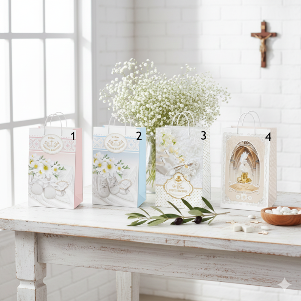 Torebka prezentowa A4 – Chrzest Święty Złote Akcenty (23 × 32 cm)