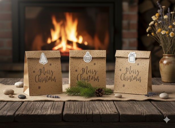 Torebki prezentowe A4 EKO – Merry Christmas KRAFT (3 szt.)