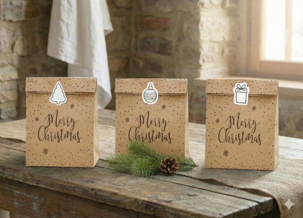 Torebki prezentowe A4 EKO – Merry Christmas KRAFT (3 szt.)