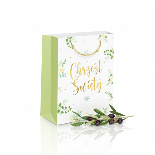 Torebka prezentowa A5 – Chrzest Święty EUKALIPTUS (16 × 23 cm)